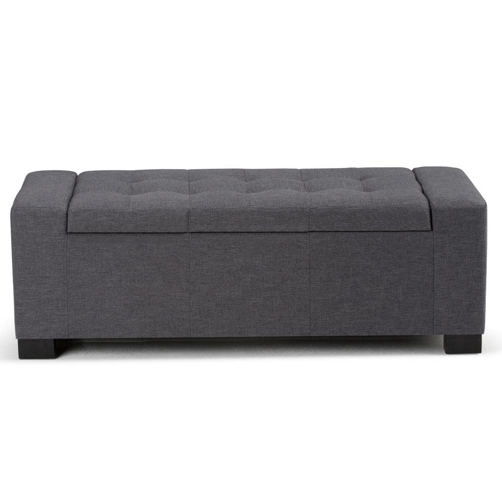 Slate Gray Tufted Polyester Storage Bench Ottoman