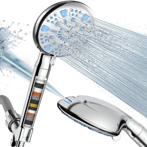 Heemli High Pressure 4.92 in. 9-Spray Patterns Wall Mount Handheld Shower Head with Bult-In Power Wash 1.8 GPM in Chrome