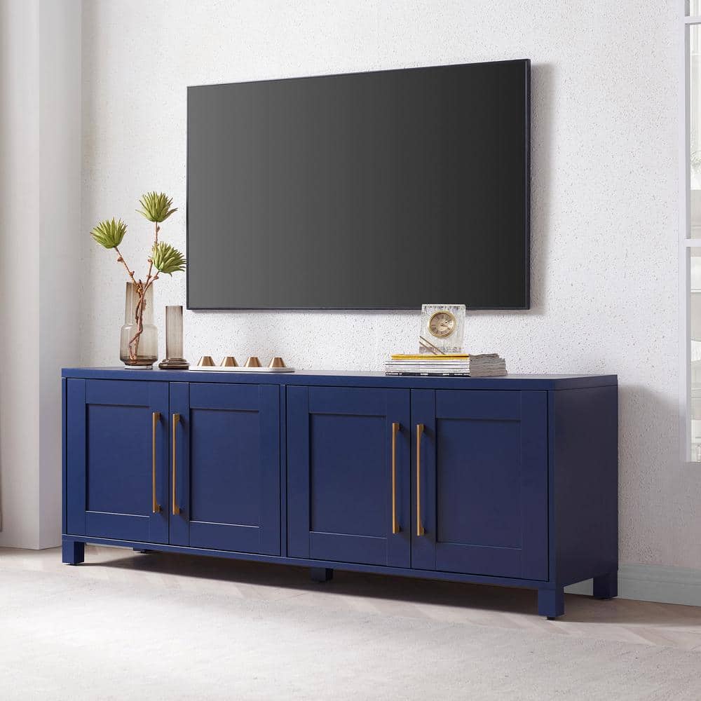 Dark Blue Rectangular TV Stand with Cabinets for TVs up to 75"