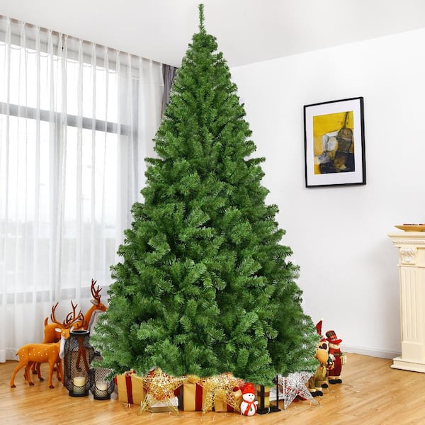 WELLFOR 7.5 ft. Green Unlit Full Artificial Christmas Tree with 1346 PVC  Tips and Solid Metal Stand CM-HWY-21221 - The Home Depot