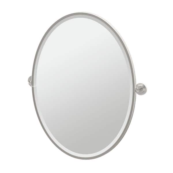 Gatco Marina 29 in. x 33 in. Framed Single Oval Mirror in Satin Nickel