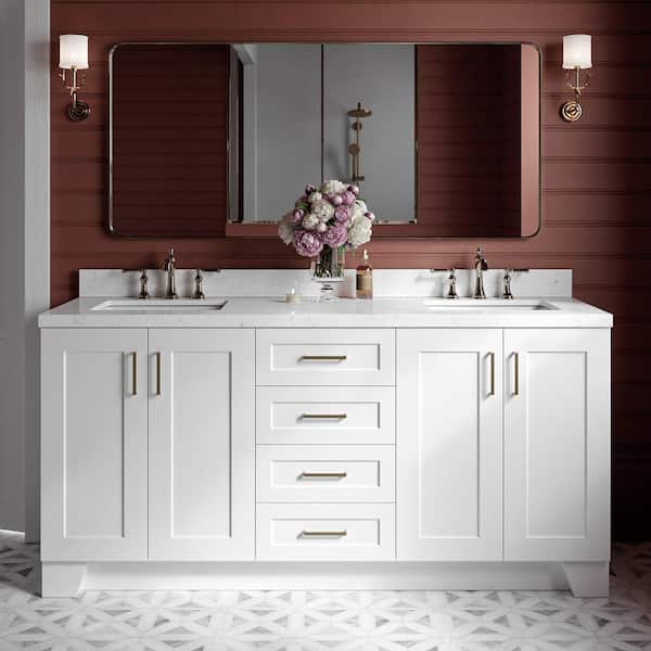 ARIEL Taylor 72.25 in. W x 22 in. D x 36 in. H Double Sink Freestanding Bath Vanity in White with Carrara Quartz Top