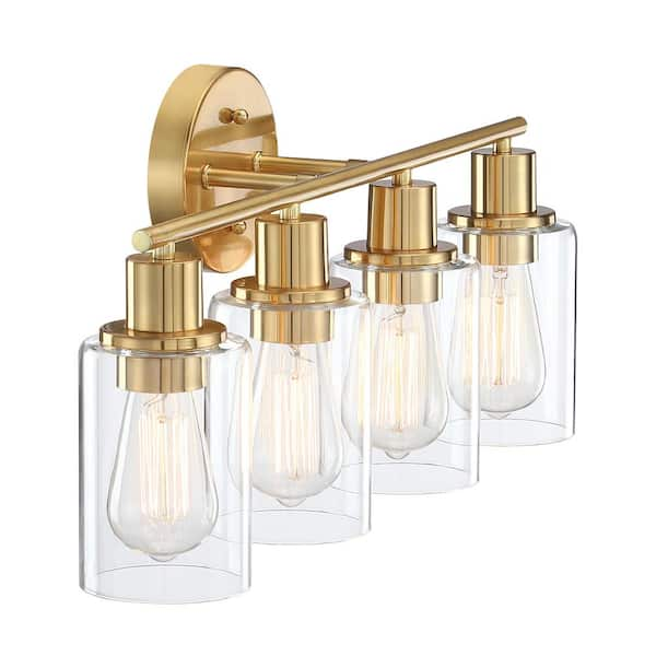 23.09 in. 4-Lights Gold Industrial Wall Sconce Over Mirror Bathroom Vanity Light Fixture