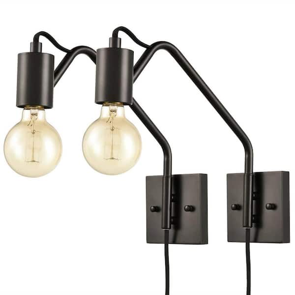 CLAXY 6.3 in. 2 light Black Modern Wall Sconce with Glass Shade