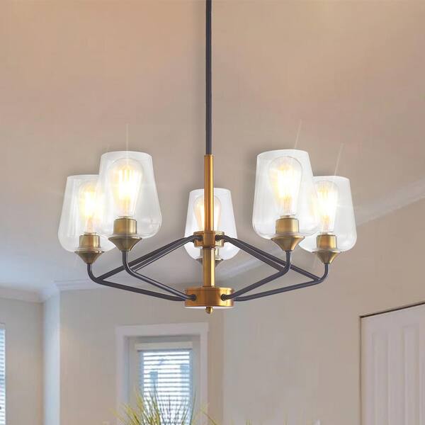 5-Light Large Chandelier Black and Gold Brushed Brass Mid Century Modern popular Ceiling