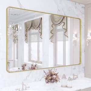 59 in. W x 36 in. H Rectangular Framed Wall Mounted Bathroom Vanity Mirror in Brushed Gold