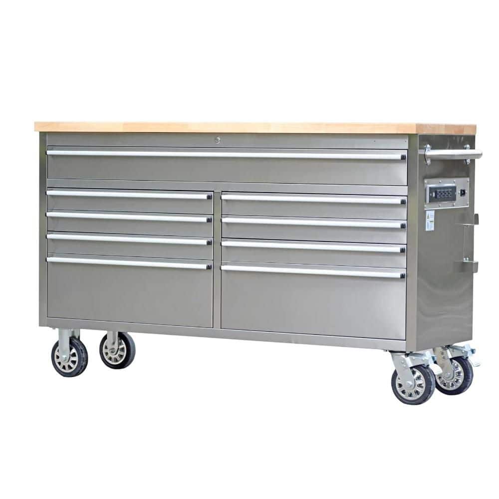 teachさん 61 in. Stainless Steel Mobile Workbench Cabinet with Wheels, 9