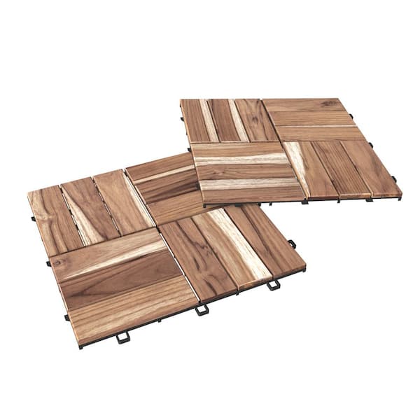 Interbuild 1 ft. x 1 ft. Interlocking 12 Slat Solid Teak Wood Deck Tile in Unfinished (10-Pieces Per Carton - 10 sq. ft.)