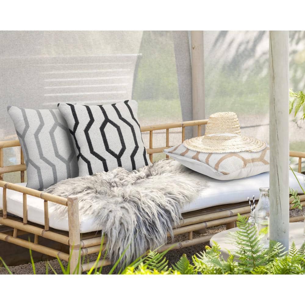 Cozy Geometric Black and White Cotton Square Throw Pillow, 20"