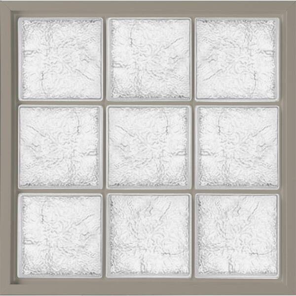 Hy-Lite 31.5 in. x 31.5 in. Glass Block Fixed Vinyl Windows Driftwood, Ice Pattern Glass - Driftwood