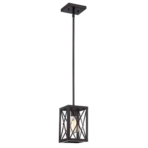 High Line 60-Watt 1-Light Satin Bronze Industrial Mini Pendant Light with Clear Glass Shade and No Bulbs Included