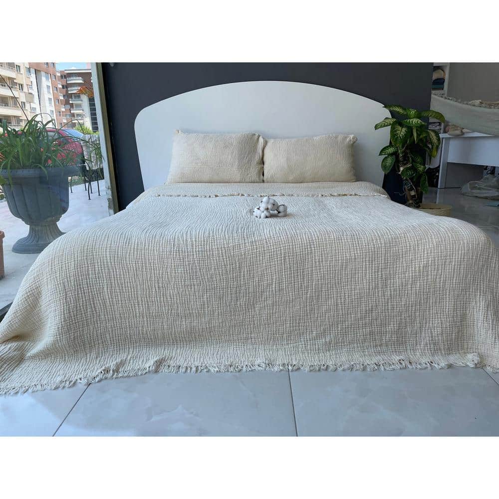 Ivory Organic Cotton Reversible Queen Bedspread Set
