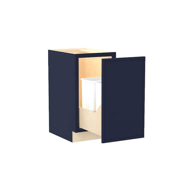 Home Decorators Collection Franklin 21 in. W x 24 in. D x 34.5 in. H Assembled Plywood Trash Can Kitchen Cabinet in Vessel Blue with Soft Close