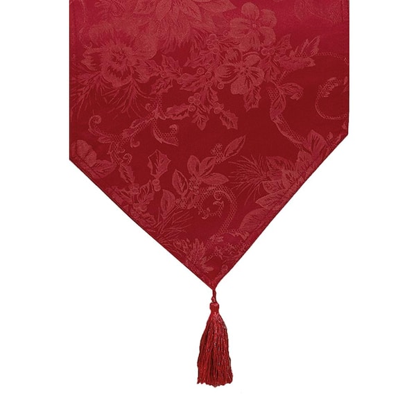 Threadmade Home Poinsettia Elegance Jacquard Holiday Table Runner, Red - 13"W x 70"L