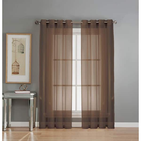 Window Elements Sheer Diamond Sheer Voile Chocolate Grommet Extra Wide Curtain Panel, 56 in. W x 84 in. L