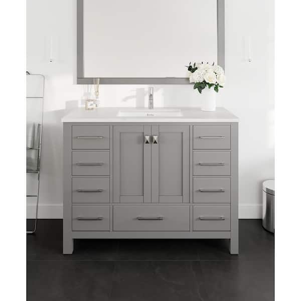 London 42 in. Single Sink Gray Bath Vanity with White Carrara Quartz Top (Assembled)