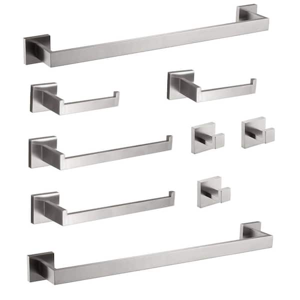 9-Piece Bathroom Hardware Set with Mounting Hardware in Brushed Nickel