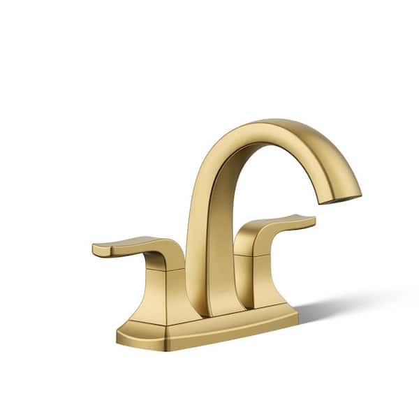 Rubicon 4 in. Centerset Double Handle High Arc Bathroom Faucet in Vibrant Brushed Moderne Brass