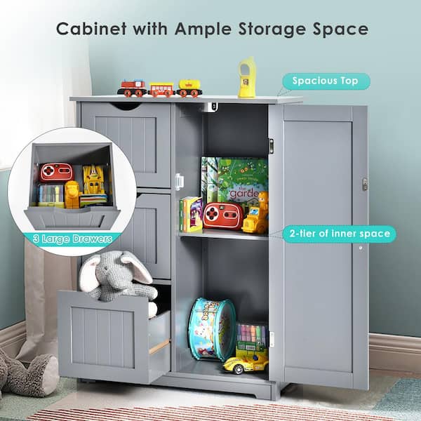 Costway Gray Bathroom Floor Accent Cabinet with 3-Drawers Costway Gray Bathroom Floor Accent Cabinet with 3-Drawers