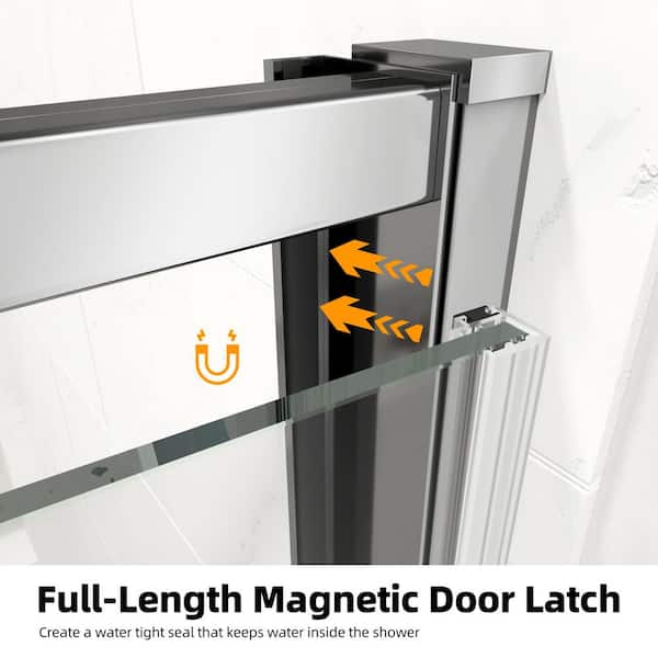 Modern 42 in. W x 71 in. H Pivot Swing Semi-Frameless Shower Door in Chrome Finish with 1/4 in. (6mm) Clear Glass