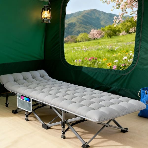 SEEUTEK XXL Folding Camping Cot, 900LBS Capacity, Heavy Duty Sleeping Bed with Pillow, Mattress & Carry Bag for Travel&Beach