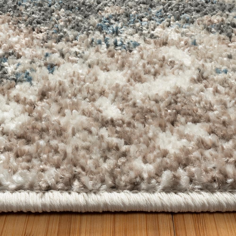 Huma Beige and Blue Tufted Polypropylene 2x8 Runner Rug