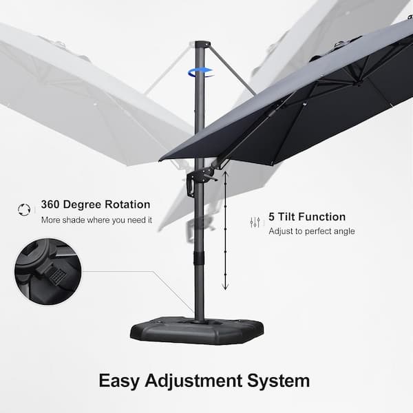9 ft. x 12 ft. Cantilever Patio Umbrella Swivel Aluminum Offset 360° Rotation Umbrella with Base, Gray