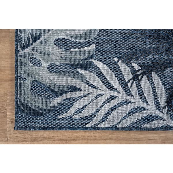 Jungle Navy 5 ft. x 7 ft. Washable Tropical Floral Indoor Outdoor