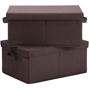 25 Qt. Linen Clothes Storage Bin with Lid in Brown (2-Box)