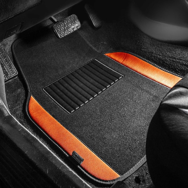 FH Group 4-Piece Orange Universal Carpet Floor Mat Liners with Colored Trim - Full Set