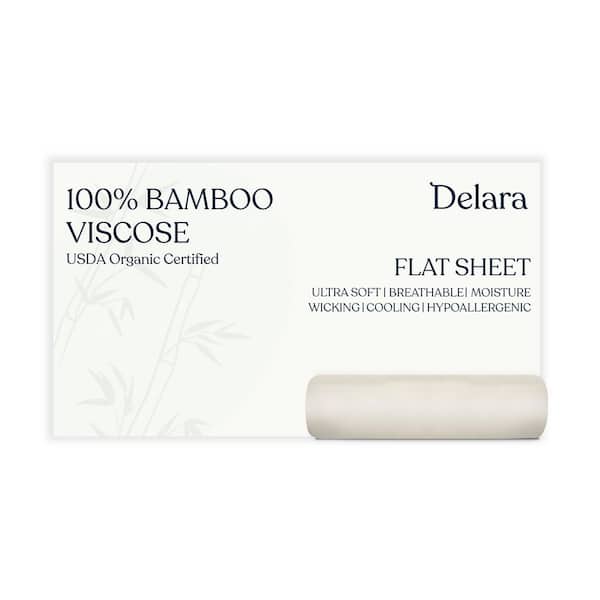 Delara 100% Viscose Derived from Bamboo King Flat Sheet Ivory Ultra Soft, Cooling and Moisture-Wicking