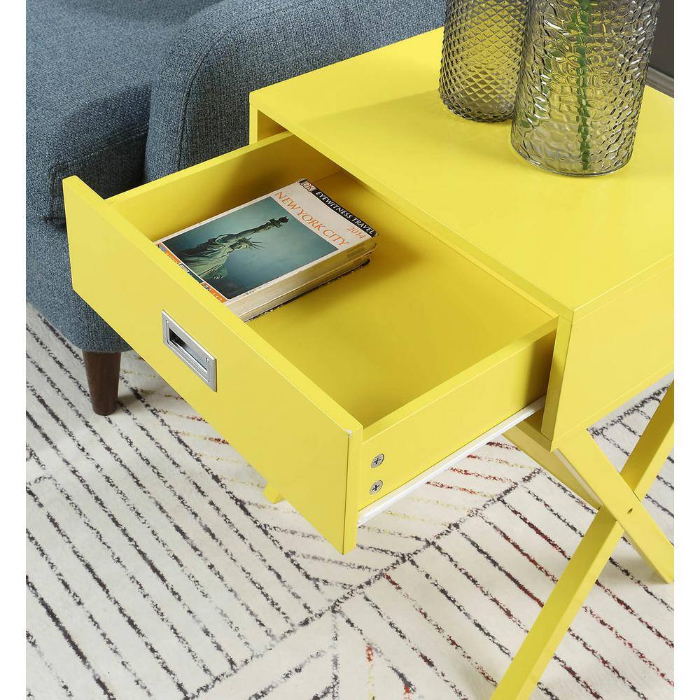 Yellow Wood End Table with Storage Drawer