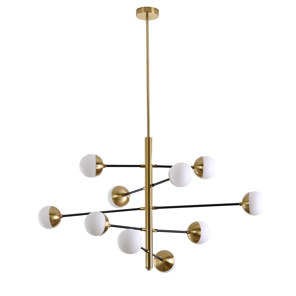 Elegant 39'' Black and Gold Crystal Chandelier with Milk White Shades