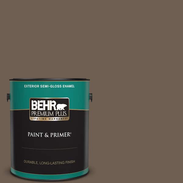 BEHR PREMIUM PLUS 1 gal. #N210-6 Swiss Brown Semi-Gloss Enamel Exterior Paint & Primer