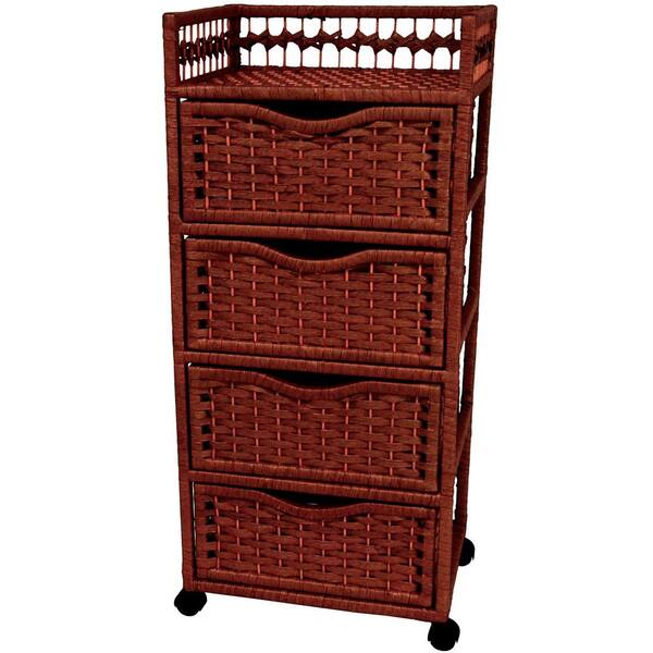 Oriental Furniture 4-Drawer Mahogany Wheeled Natural Fiber Trunk