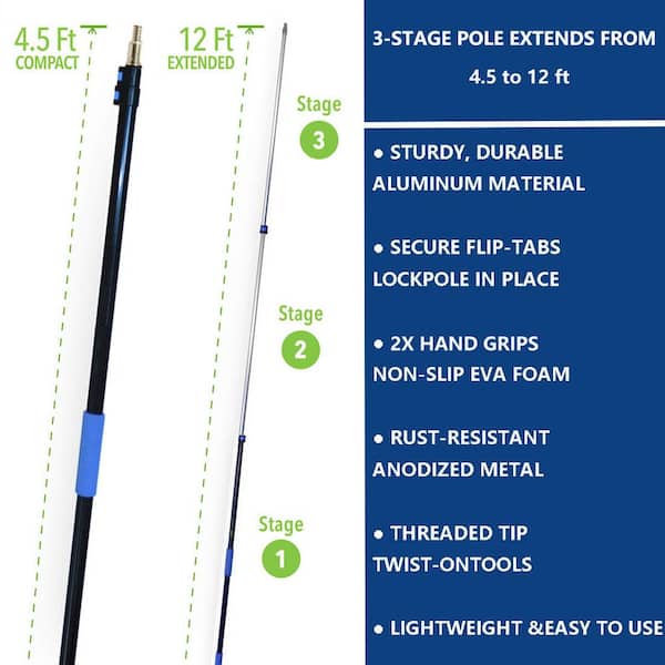EVERSPROUT 1.5-to-3 Foot Telescopic Extension Pole | Lightweight Sturdy  Aluminum Handle | Easy to Use Flip-Tab Lock Mechanism | Twist-On Metal Tip