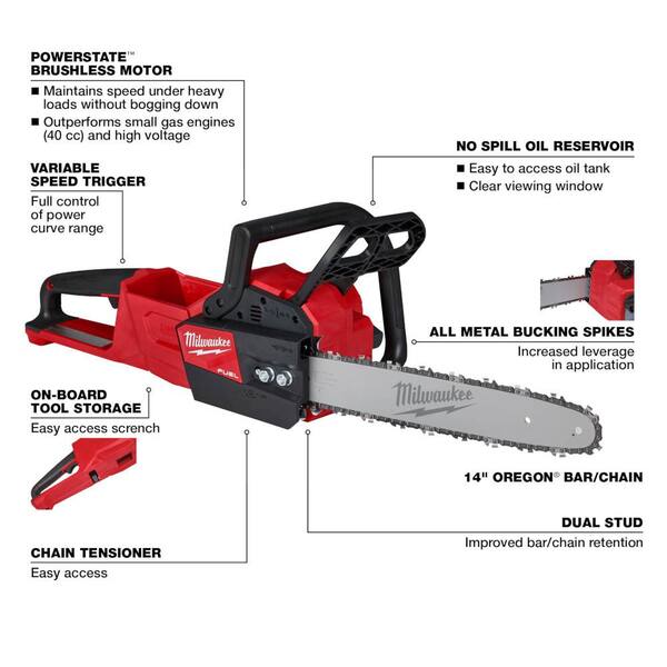 Milwaukee 2727-20C M18 FUEL 14 in. 18-Volt Lithium-Ion Brushless Cordless Chainsaw (Tool-Only) - 3