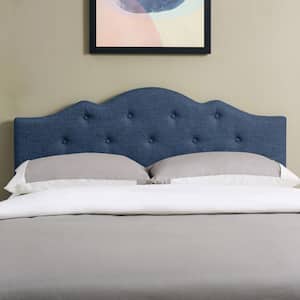 Charlie Blue 77.12 in. King Upholstered Headboard with Rounded Corners and Button Tufts Adjustable Height