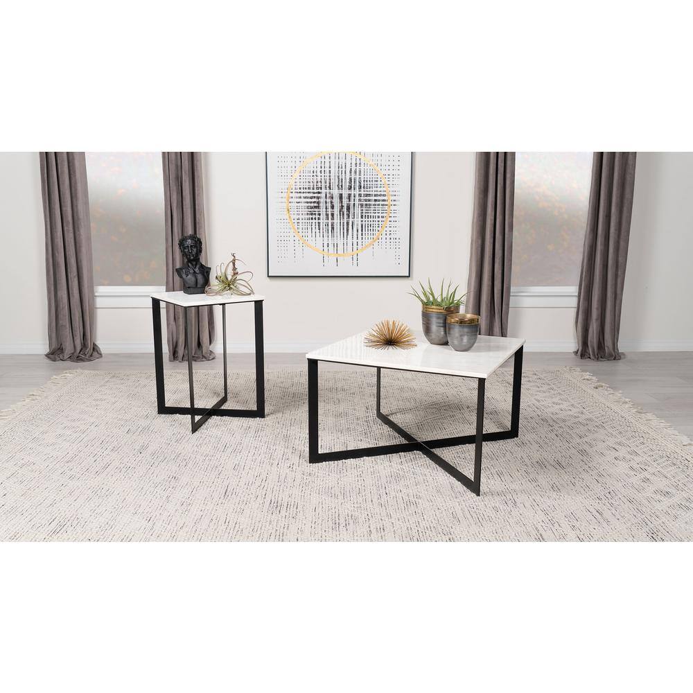Tobin Square White Marble Top Coffee Table with Black Metal Frame