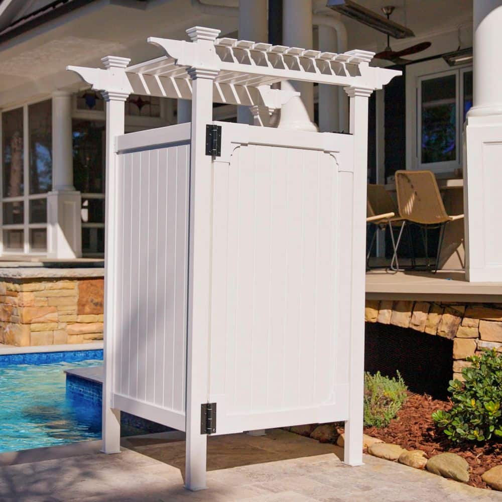 89in White Vinyl Outdoor Shower Enclosure Kit with Door