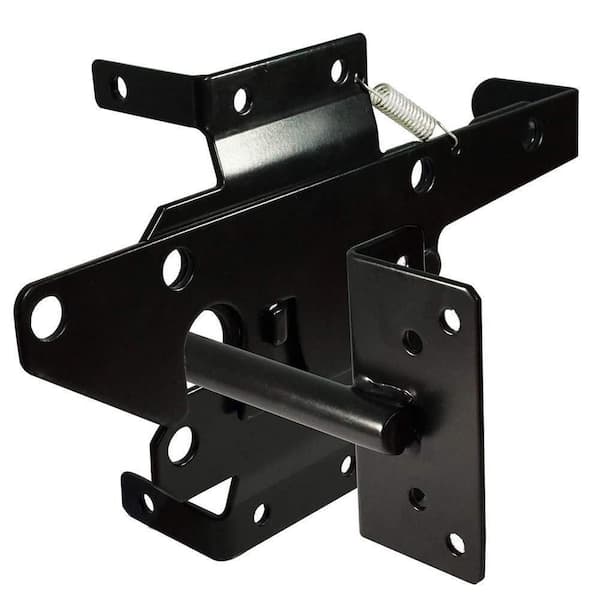 Black Steel Heavy Duty Post Mount Self-Locking Gate Latch with Fasteners Hardware for Yard Garden