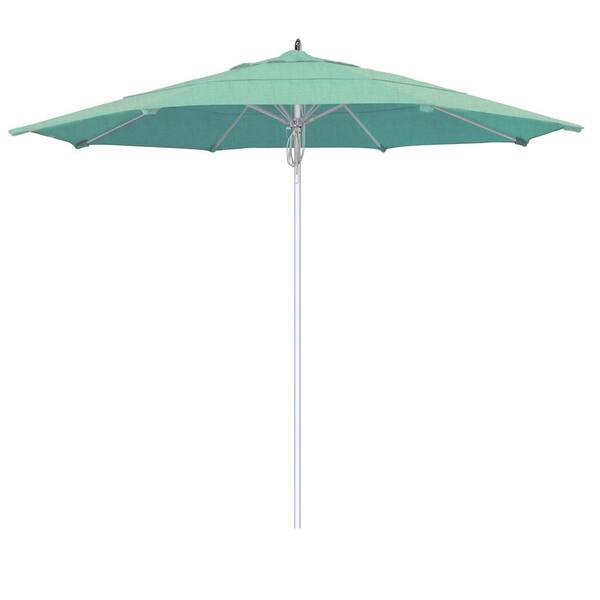 California Umbrella 11 ft. Silver Aluminum Commercial Market Patio Umbrella Fiberglass Ribs and Pulley lift in Spectrum Mist Sunbrella