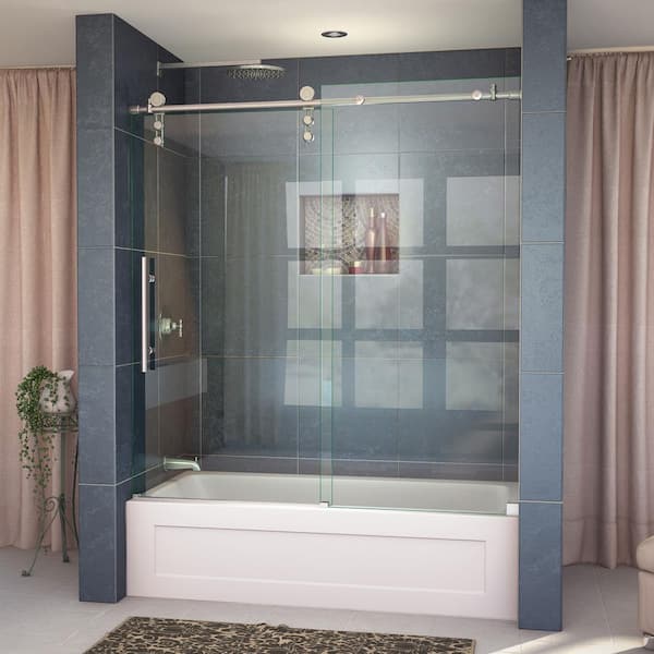 DreamLine Enigma-Z 55 to 59 in. W x 62 in. H Frameless Sliding Tub Door in Brushed Stainless Steel
