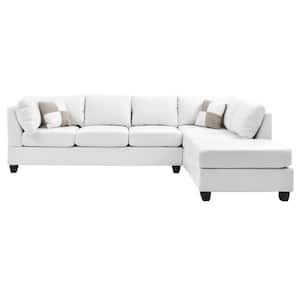 Malone 111 in. White Faux Leather 4-Seater Sectional Sofa with 2-Throw Pillow
