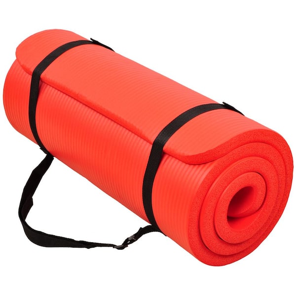 BALANCEFROM Multi-Purpose Red 24 in. W x 68 in. L x 1/4 in. Thick Foam Exercise Yoga Mat with Carrying Strap (11.8 sq. ft.)