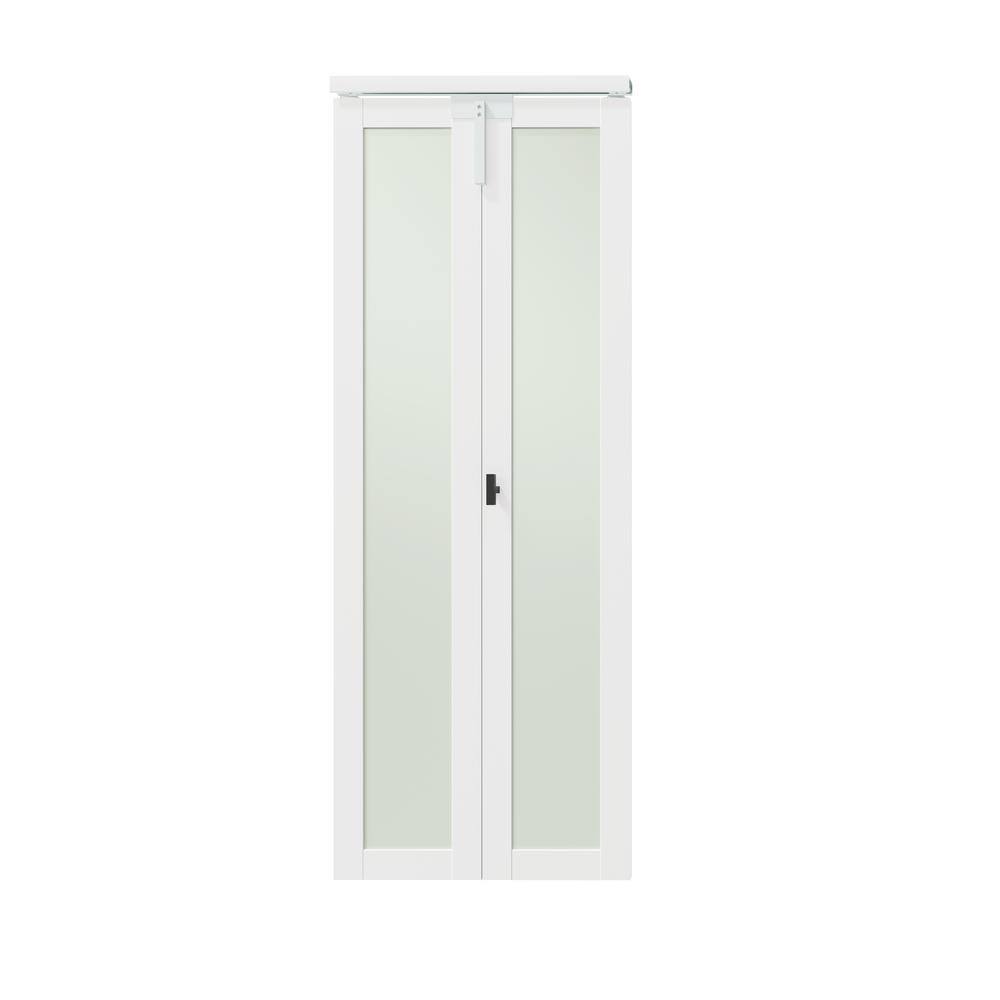 30 in. x 80 in. Frosted Glass White Pine Bi-Fold Door