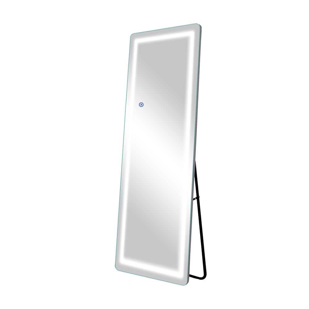 White 16 in. W x 63 in. H Rectangle Aluminum Full Length Mirror with LED an