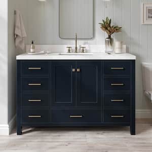 Cambridge 54.25 in. W x 22 in. D x 36 in H Single Sink Freestanding Bath Vanity in Midnight Blue with Carrara Quartz Top