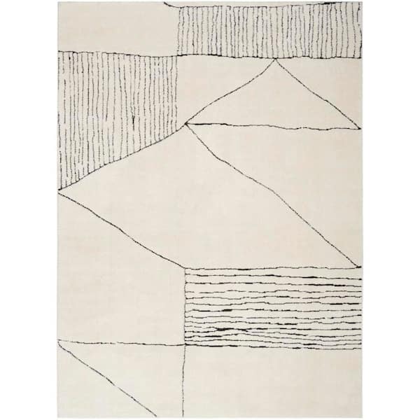 Nourison Modern Comfort Ivory Black 8 ft. x 10 ft. Linear Contemporary Area Rug