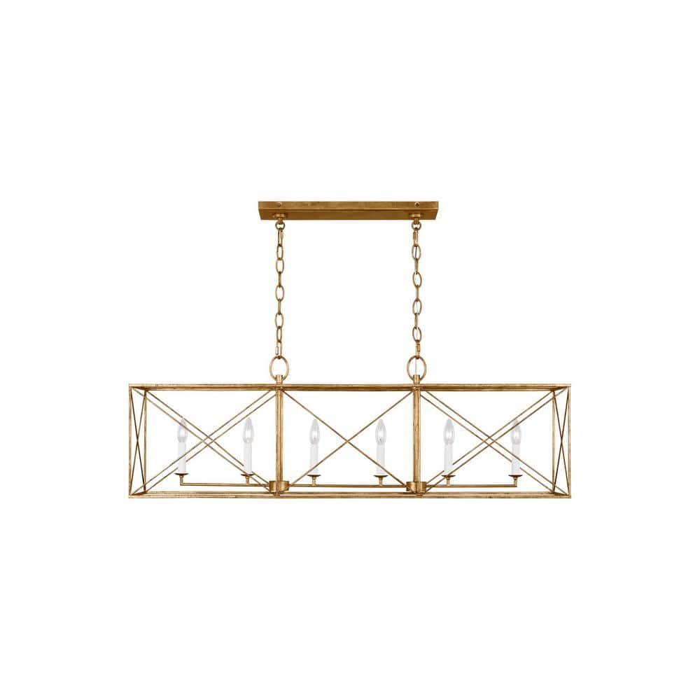 Antique Gild Rectangular Gold 6-Light Kitchen Island Pendant